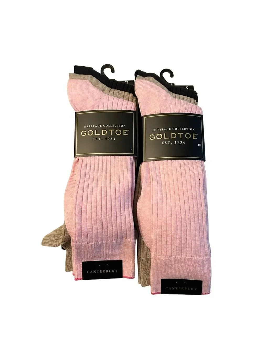 Gold toe 6 Pairs of Men’s Socks Pink, Tan & Black Size 6 to 12 NWT